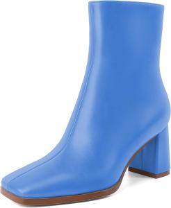 Женские ботильоны Eldof с квадратным носком, массивным каблуком, высокой шпилькой, короткие гого ботинки с боковой молнией, каблук 3 дюйма, Matte Blue