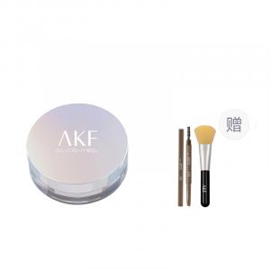 Водостойкая и влагостойкая рассыпчатая пудра для контроля жира и долговременной фиксации AKF, 02 Shimmer Transparent+01 Lively коричневый+Loose Power Brush