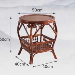 Плетеный кофейный столик из натурального ротанга с нижней полкой, круглый чайный стол 60х50 см