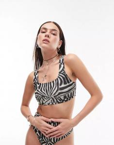 Черно-белые плавки бикини с завышенной талией и абстрактным принтом Topshop