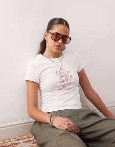 Детская футболка Noisy May с рисунком кота белого цвета