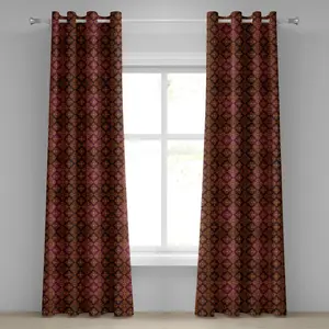 Шторы на люверсах из дамасской ткани ABAKUHAUS с абстрактным цветочным узором в средневековом стиле - декоративное изображение в викторианском стиле, двухпанельные, 280 x 175 см, цвет: оранжевый, пурпурный, черный Abakuhaus