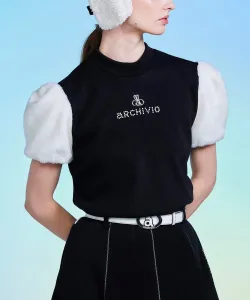 Вязаный топ с короткими рукавами и меховыми вставками Archivio, цвет Black (001)