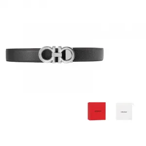 Ferragamo Ремень из кожи с пряжкой Gancini, Black Litchi Grain