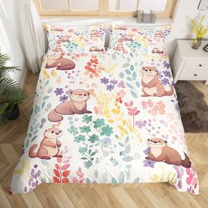 Erosebridal Комплект постельного белья Kawaii Sea Otter с мультяшными выдрами и морским принтом в акварельном стиле, Khaki Taupe