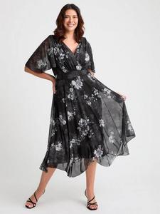 Платье Julie с цветочным принтом и асимметричным подолом Scarlett & Jo, Black/Silver