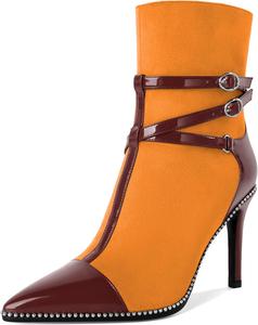 Женские ботильоны SAMMITOP на высоком каблуке с острым носком, сексуальные с ремешком и пряжкой, молнией, серебристыми бусинами, осенне-зимние короткие сапожки, туфли на каблуке 10 см