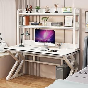 Компьютерный стол Xinmeikai с полками 80x60x170 см, белая рама + белая полосатая столешница