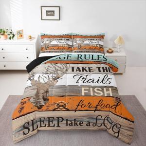 Erosebridal Комплект постельного белья Hunting Deer в деревенском стиле с принтом лесных животных, оранжево-коричневый, Multi 16