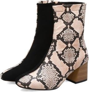 Женские ботильоны Aflngle с массивным каблуком, квадратным носком, низким каблуком, боковой молнией, комбинированной отделкой, удобные замшевые, на осень и зиму, Black