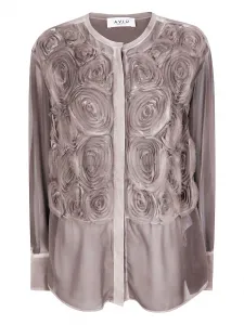 Шелковая рубашка, украшенная розами Aviù, нейтральный