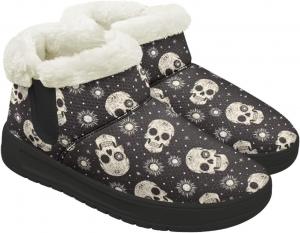 Зимние сапоги для женщин с утеплителем, комфортные, для дома и улицы, с нескользящей подошвой, меховой подкладкой и утолщенной подошвой Gdxynsmny, Black Shiny Skull