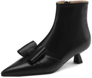 Женские ботильоны TinaCus с ручной отделкой, из натуральной кожи, с бантом, заостренным носком, боковой молнией и каблуком kitten, Black