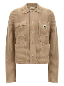Кардиган в рубчик с нашивкой-логотипом Carhartt Wip, нейтральный