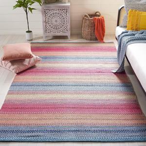 Ковер SAFAVIEH, 92 x 153 см, Montauk Collection, Blue & Red, ручное плетение, богемная полоска, хлопок, идеально для помещений с высокой проходимостью: прихожая, гостиная, спальня (MTK851M)