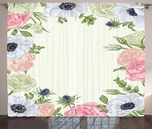 Штора ABAKUHAUS Windflower в деревенском стиле, Весенняя природа, универсальная ленточная штора для гостиной с петлями и крючками, 280 x 245 см, фисташковый зеленый серый Abakuhaus