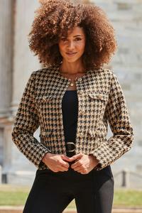 Куртка без воротника из ткани букле с принтом «собачья лапа» Sosandar, бежевый