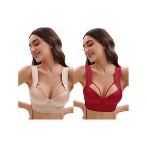 2 упаковки женских бюстгальтеров push up с регулируемыми широкими бретелями, косточками и полным покрытием Inspire Chic, Wine Red Beige