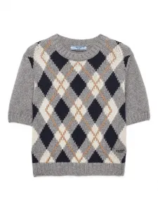 Кашемировый свитер с короткими рукавами Prada, серый