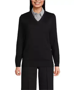 Мужской унисекс-свитер с V-образным вырезом из хлопка и модала Lands' End, черный