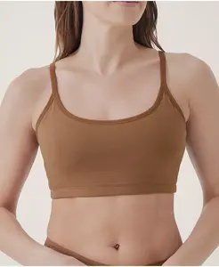 Женский бюстгальтер-бралетт на бретелях с круглым вырезом из органического хлопка, повседневный Pact, коричневый