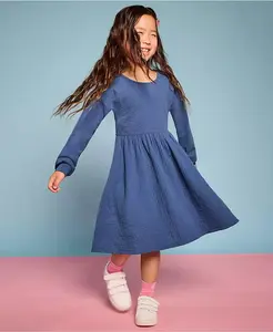 Детское платье с длинными рукавами и ребристой фактурой Lands' End, синий