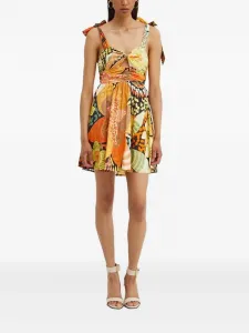 Платье мини с цветочным принтом и завязками Never Fully Dressed, желтый