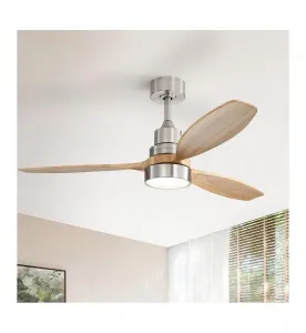 132 см потолочный вентилятор с тремя лопастями, подсветкой и пультом дистанционного управления Sofucor, серебряный