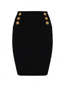 Рифленая юбка на пуговицах Balmain, черный