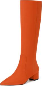 Женские замшевые сапоги NUMALEO с молнией, однотонные, модные, для вечеринок, с заостренным носком, массивным низким каблуком, длиной до колена, каблук 5 см, Orange