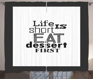 Штора в деревенском стиле от ABAKUHAUS, оттенки серого - сначала съешьте десерт, штора из тесьмы для спальни с петлями и крючками, 280 х 225 см, серый, темно-серый и белый Abakuhaus