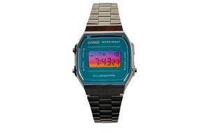 CASIO Часы Retrofit Series Quartz Movement Stainless Steel Strap Watch Men's Watch Blue Dial, Blue Dial, Purple, Yellow Gradient, Watch Crystal