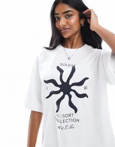 Футболка большого размера с принтом «Soleil» из хлопка 4th & Reckless белого цвета