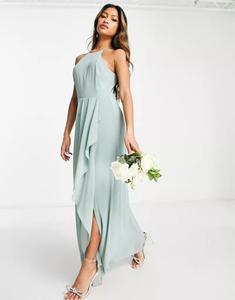 Зеленое платье макси с вырезом халтер и вырезом на спине Vila Bridesmaid