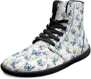 Женские высокие кроссовки с широкой пяткой босоножечного типа с принтом бабочек, с подошвой нулевого перепада и противоскользящей PU-кожей GETELINSENG, Butterfly Flower