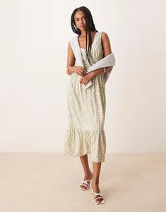 Платье миди Nobody's Child с кружевной отделкой и зелеными цветами