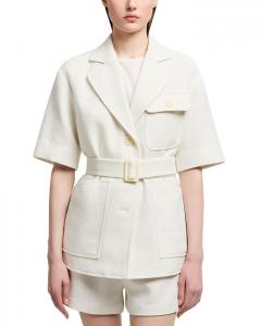 Блейзер из букле с поясом Emporio Armani, белый