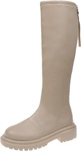 Женские сапоги ZBYY до колена, широкие голенища, удобные зимние сапоги до колена для верховой езды с массивным низким каблуком, ботинки Челси с молнией и средним голенищем, Khaki