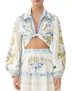 Льняная укороченная рубашка с галстуком Camilla, мультиколор