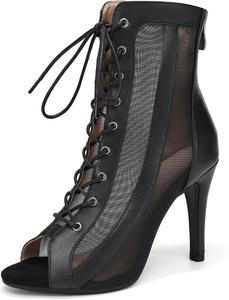 Женские танцевальные ботинки с открытым носком, на шнуровке, танцевальные туфли на каблуке для латиноамериканских и бальных танцев, сальса, модель DS118 YCALCP, Black