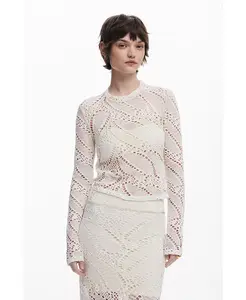 Женская футболка с длинным рукавом, связанная крючком Desigual, коричневый/бежевый