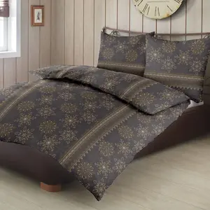 Комплект постельного белья Dream Sleep из фланели со звездами и снежинками, черный, 135x200 см + 80x80 см Traumschlaf