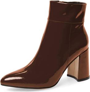 Женские ботильоны FSJ с остроконечным носком на высоком каблуке, глянцевая лакированная кожа, для вечеринок, размеры 4-15 США, Brown