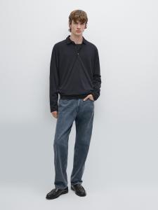 Свитер-Поло из шерстяной смеси Massimo Dutti, темно-синий