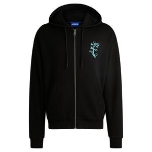 Толстовка с капюшоном из хлопчатобумажной махры на молнии с сезонным рисунком HUGO, черный