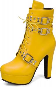 Женские готические ботильоны KiutSymo с заклепками, ремешками с пряжками, массивными высокими каблуками, платформой, на шнуровке, панк-стиль, боевые ботинки, A-Yellow