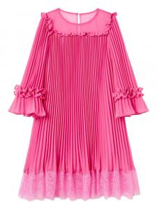 Платье с плиссированными рукавами и воланами Self-Portrait Kids, розовый