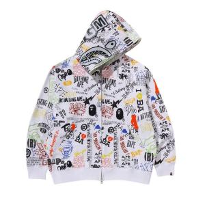 Худи BAPE Hand Draw Pattern Shark Zip Hoodie, White