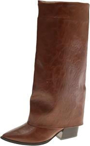 Женские ботфорты с отворотом, невысокий каблук, мягкие высокие ботильоны, нарядные модельные сапоги на молнии, удобная нескользящая подошва, винтажные западные байкерские сапоги Canbebig, Multicolor 02