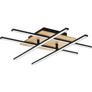 Потолочный светильник MARINELLO 1, алюминий, сталь и дерево, для гостиной, лампа, светильник с LED-модулем 1 шт., теплый белый свет, для гостиной, спальни, LED-потолочный светильник для прихожей Eglo, черный/коричневый